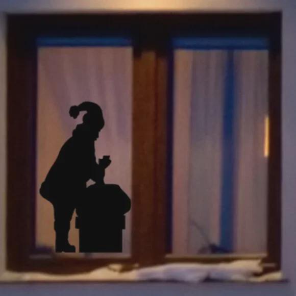 Santa Claus and Gift Sack Window Cling Silhouette decal:Christmas Decor|