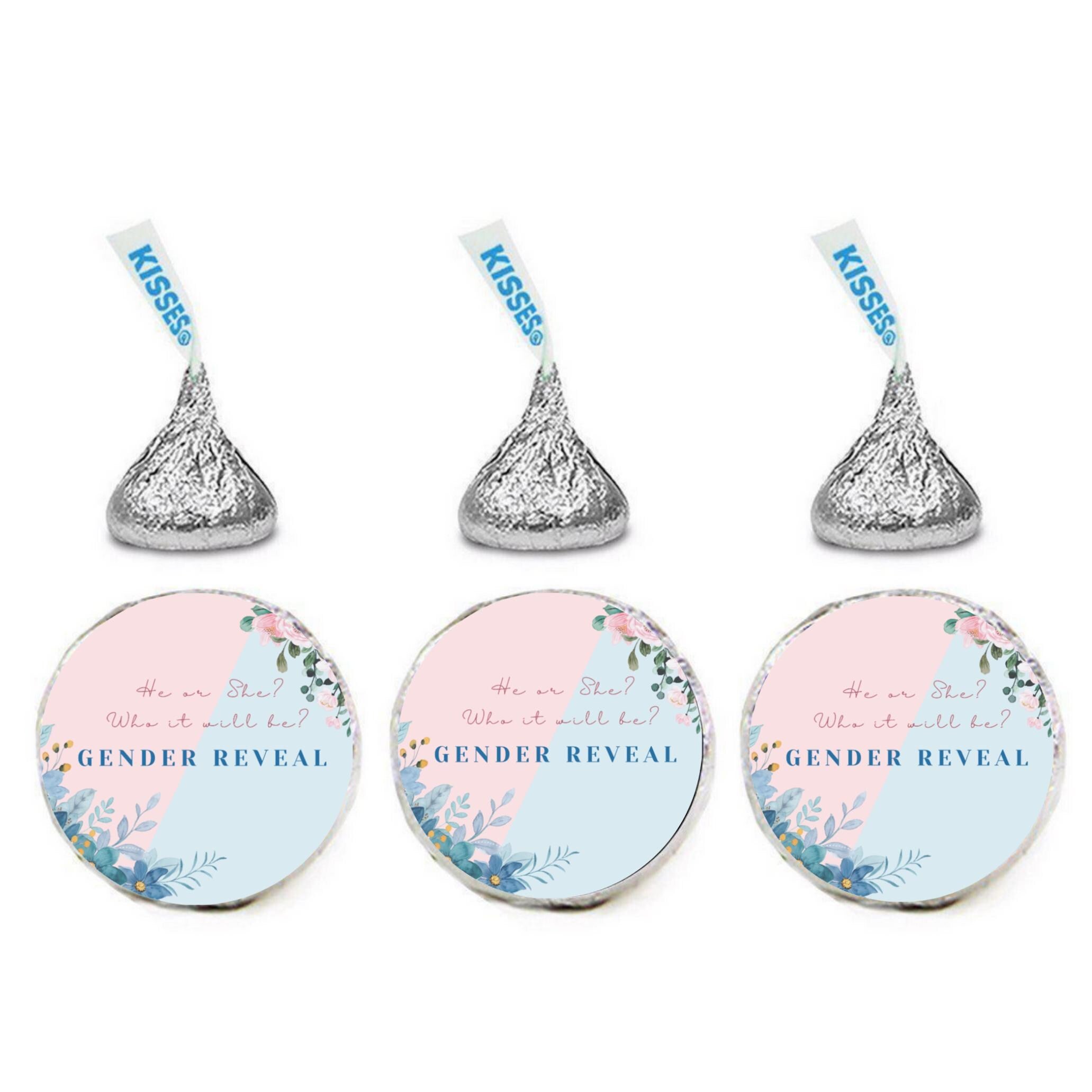 Gender Reveal Candy Stickers | 100 Chocolate Candy Kiss Labels | Glossy 0.75in Peel & Stick | Baby Shower Party Decorations