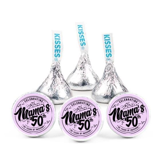 Mama's 50th Birthday Celebration Chocolate Candy Labels, Purple, Set of 100