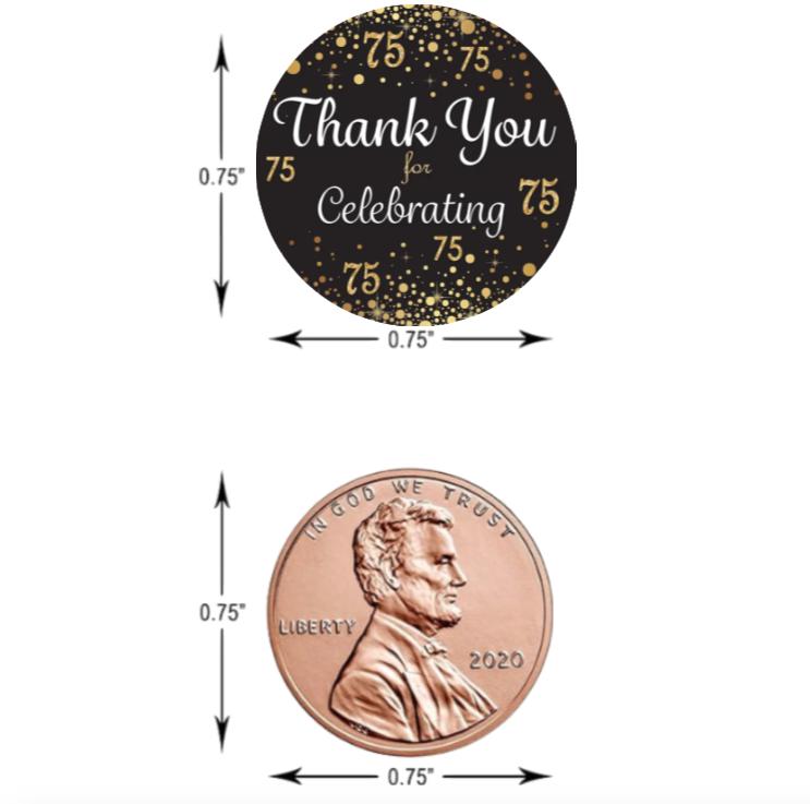 75th Birthday Kisses Candy Stickers| 100ct| Party Favors | 0.75i|Thank you Message