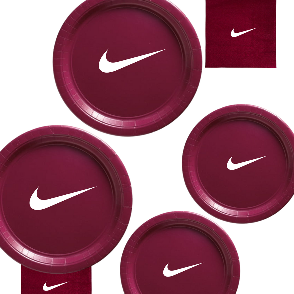Custom Retro Party Tableware Set | Deep Red with White Design | 45PCS| Basketbal