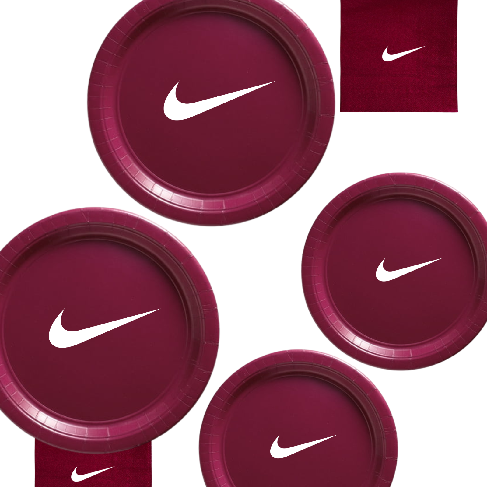 Custom Retro Party Tableware Set | Deep Red with White Design | 45PCS| Basketbal