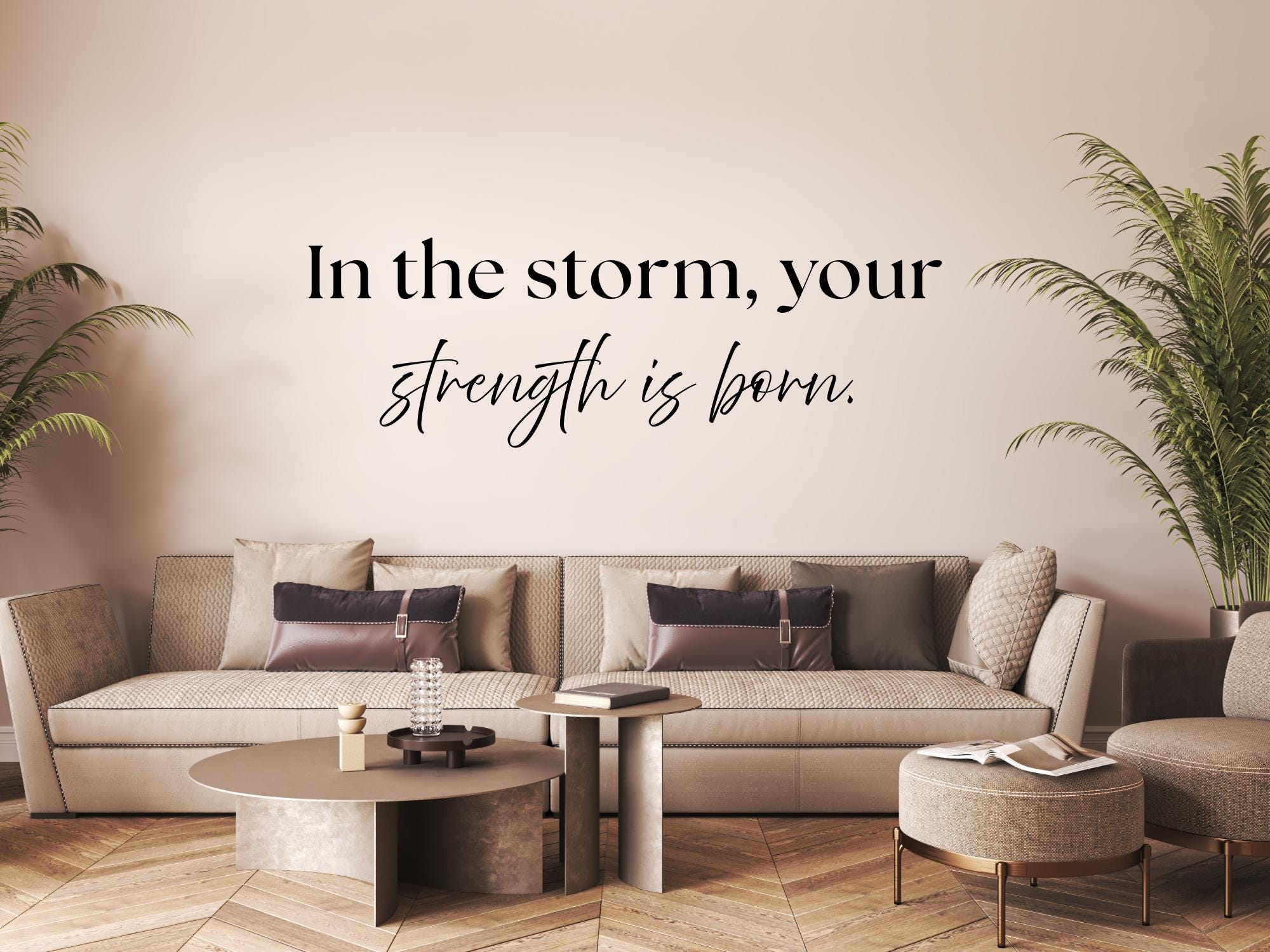 In The Storm Strength Is Born Wall Decal | Inspirational Quote | Black Vinyl Wall decal| Durable + Removable