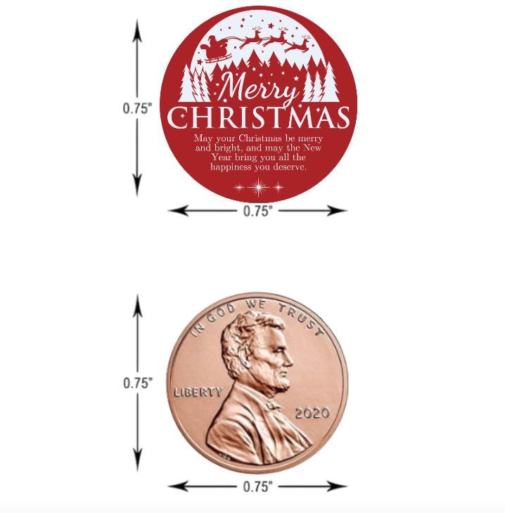 Merry Christmas Chocolate Kiss Candy Stickers | 100CT |Glossy| Holiday Party Favors|Pre-Printed