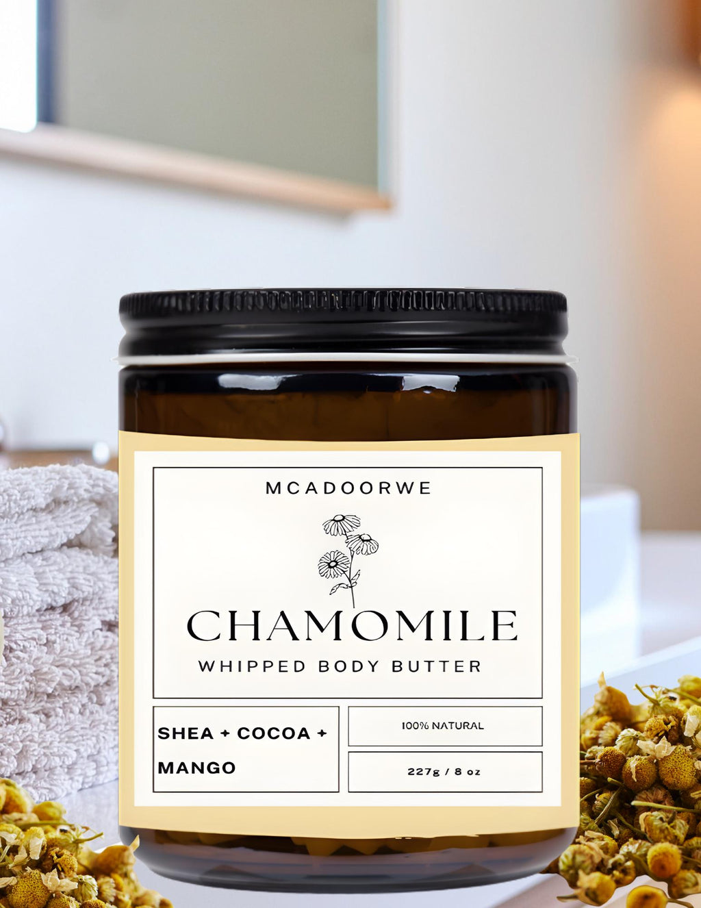 Chamomile Whipped Body Butter | Handmade Organic Shea Mango Cocoa Blend |8 oz|Natural