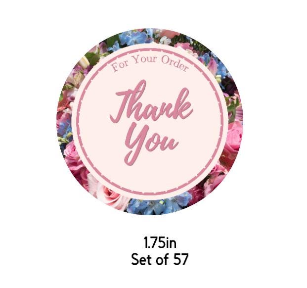 Small Business Thank You Stickers | 57 Pink Floral Peel and Stick Labels | 1.75in