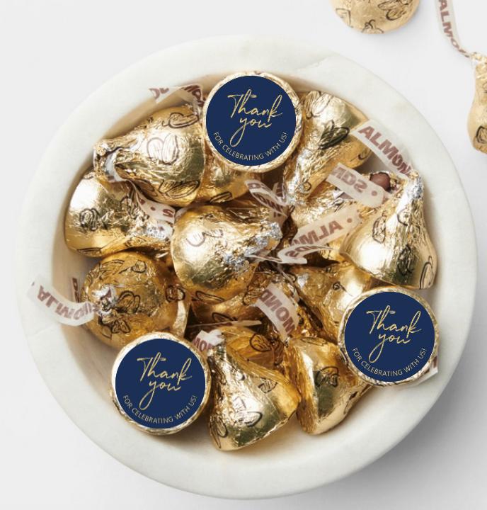 Thank You for Celebrating With Us Kisses Candy Stickers |100ct|Glossy| Custom Party Favors