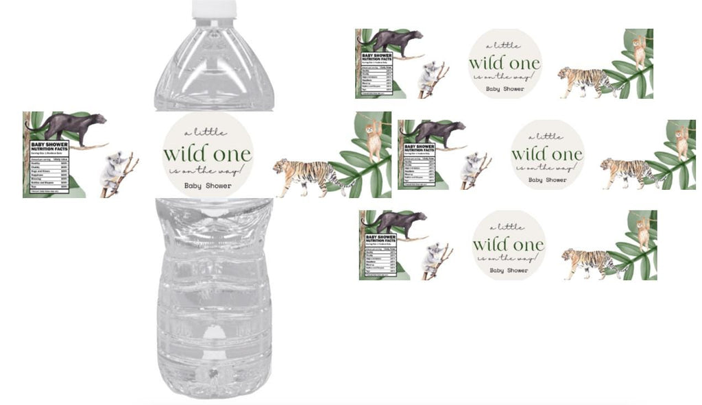 A Little Wild One Is On The Way Water Bottle Labels | Animal Theme Baby Shower| 12ct| Party favors