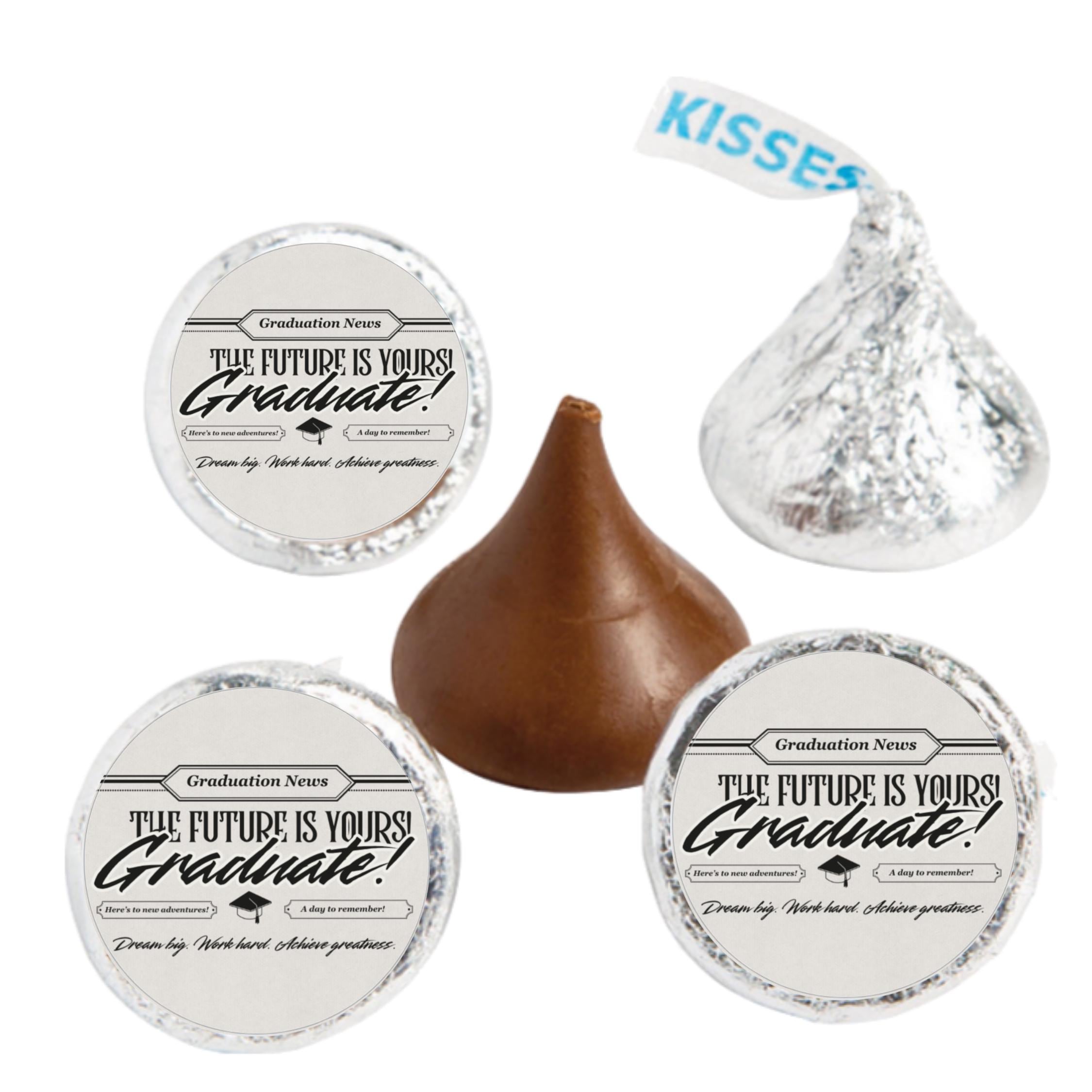 Newspaper Graduation Candy Stickers | The Future Is Yours Graduate Labels | 100 Glossy Candy Kiss Stickers