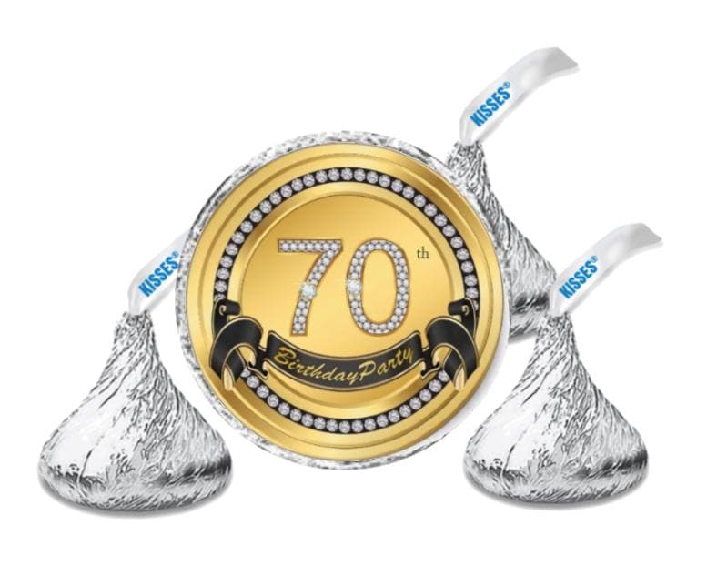 Celebrate 70th Birthday Kisses Candy Stickers | 100ct|Glossy| 70th Birthday| 0.75in