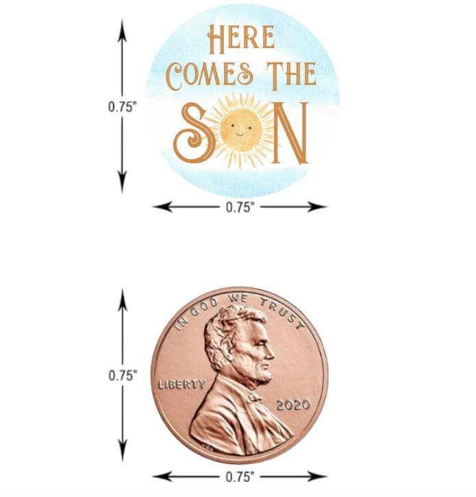 Here Comes the Son Kisses Candy Stickers | 100pcs|0.75in|Baby Shower Favors|Glossy