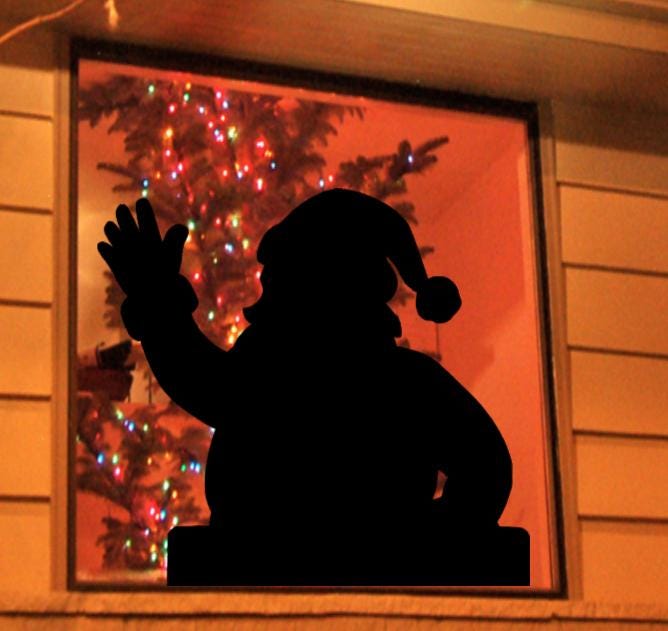 Santa Waving Window Cling | Large Christmas Silhouette Decal | Reusable Holiday Decor