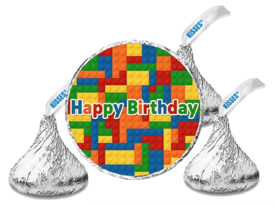 Happy Birthday Building Blocks Candy labels|100ct|0.75in|Glossy|Block Theme Happy Birthday Stickers