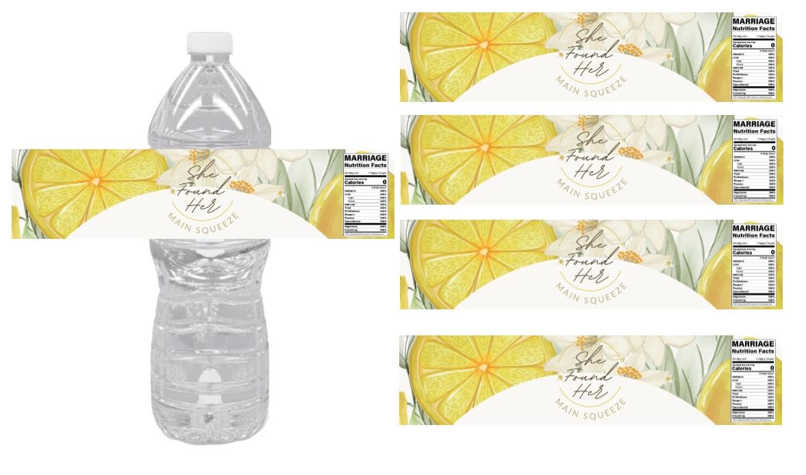 She Found Her Main Squeeze Bridal Shower Water Bottle Labels | Lemon Theme | 12ct