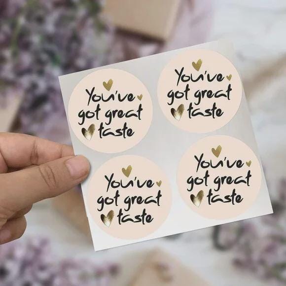 You've Got Great Taste Stickers, 2 Inch Round, 60 Pack, Tan and Gold Design
