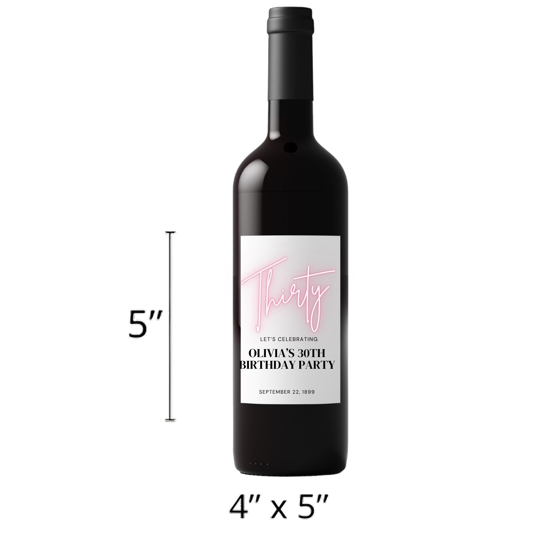 Personalized 30th Birthday Wine Labels | Custom Name Bottle Decor | Glossy Finish