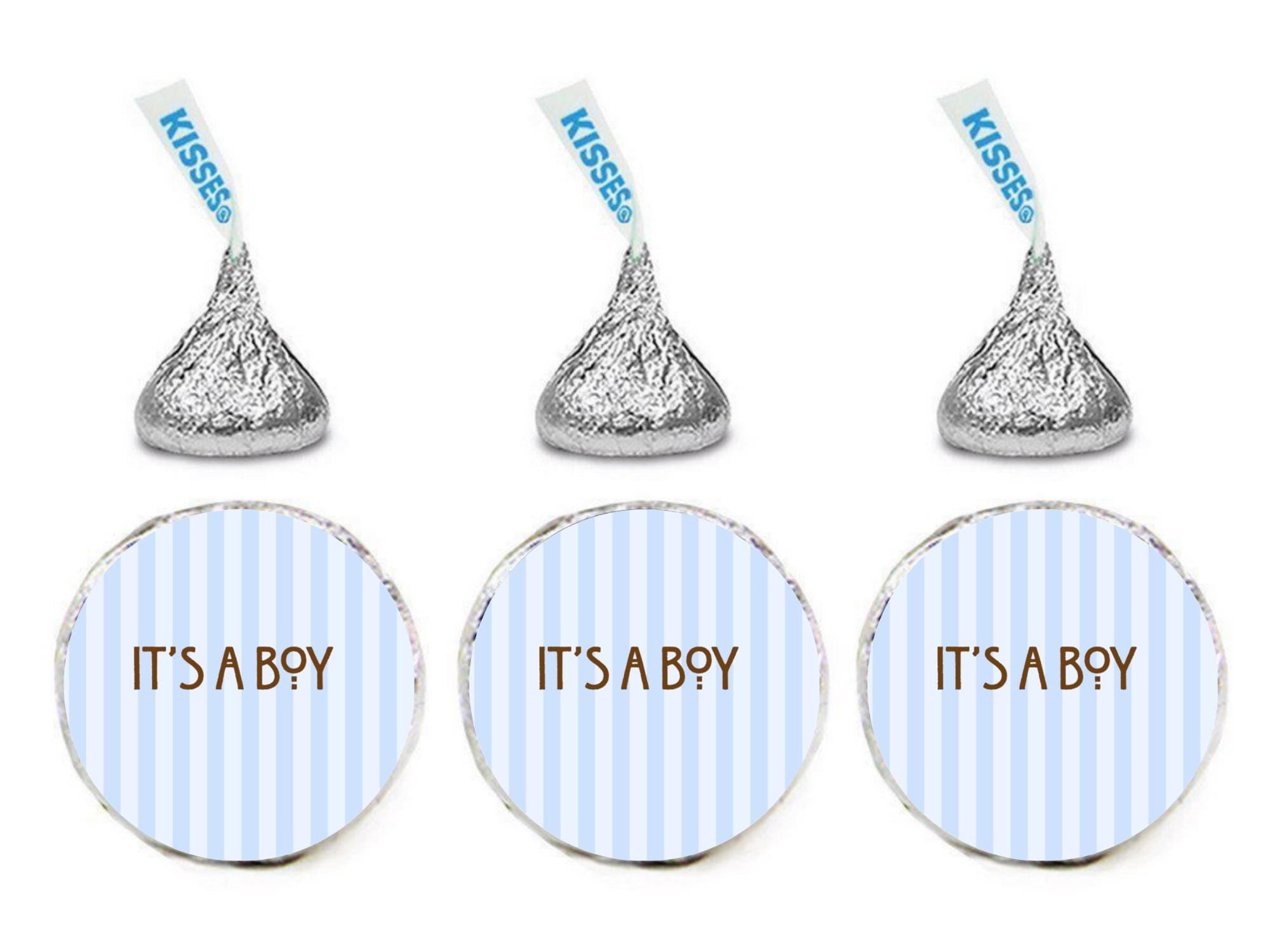 Its a Boy Candy Kiss Stickers | Baby Shower Candy Decal Labels | Glossy| Blue Stripe