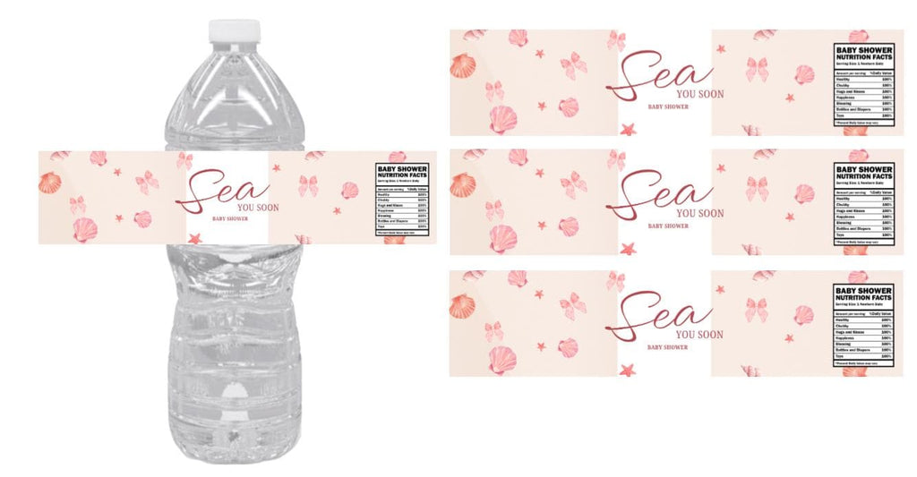 Sea You Soon Baby Shower Water Bottle Labels | Seashell Design |12CT| Glossy