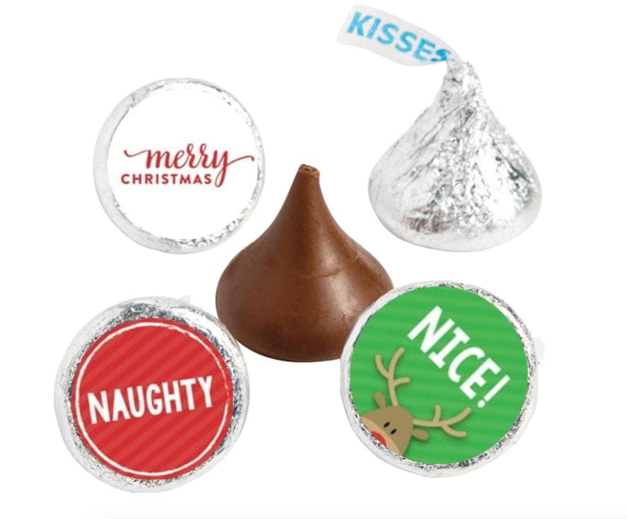 Naughty and Nice Kisses Candy Stickers | 100pcs|Glossy| Christmas Party Favors | 0.75in