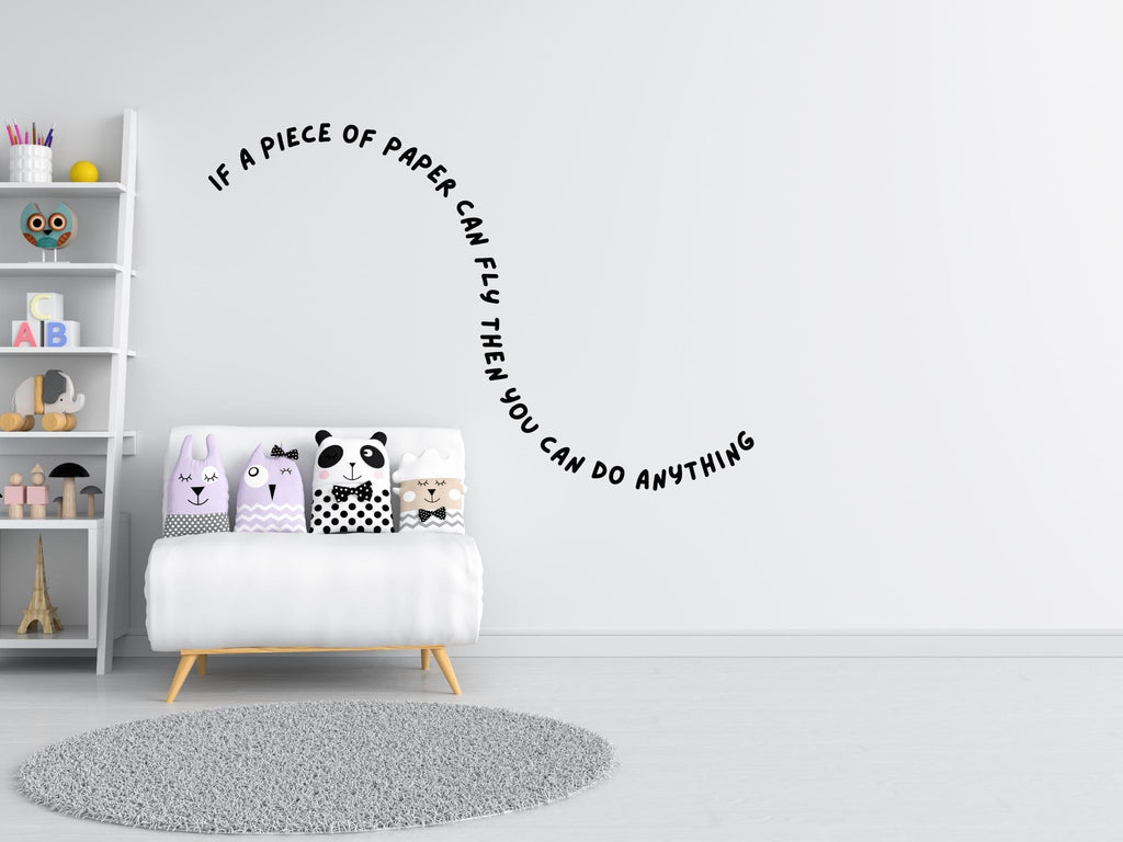Fun Inspirational Wall Decal for Kids | Paper Airplane Quote | 17in x 11.5in| Black