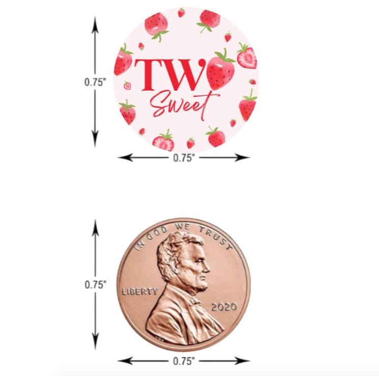 Two Sweet Strawberry Kisses Candy Stickers |100ct| 2nd Birthday|Glossy|0.75