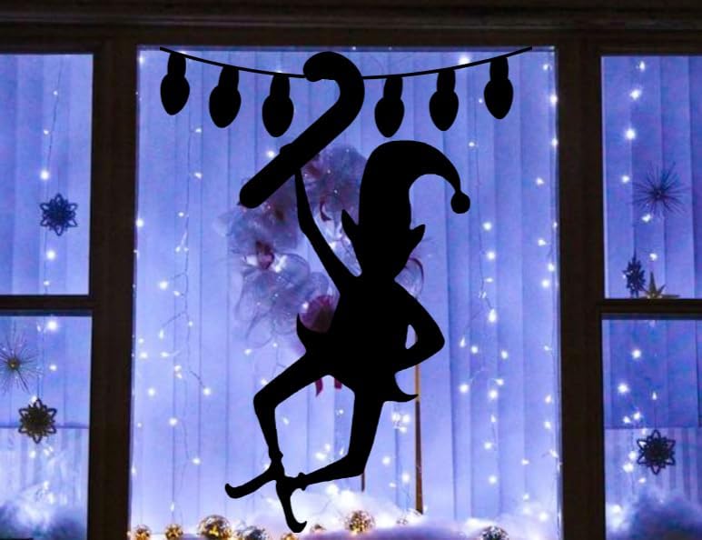 Reusable Christmas Elf Window Decal| Elf Hanging Silhouette| Indoor|Holiday Decoration| 15H