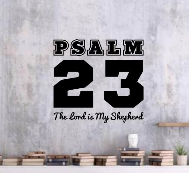 Psalm 23 Wall Decal, The Lord is My Shepherd, Religious Scripture Wall Art, 12.5in W x 11.5in H, Black