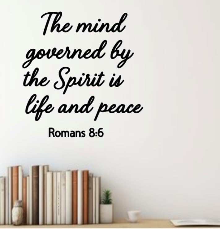 Religious Wall Decal, Romans 8:6 Bible Verse Quote, 11.5x12 inches, Black Script
