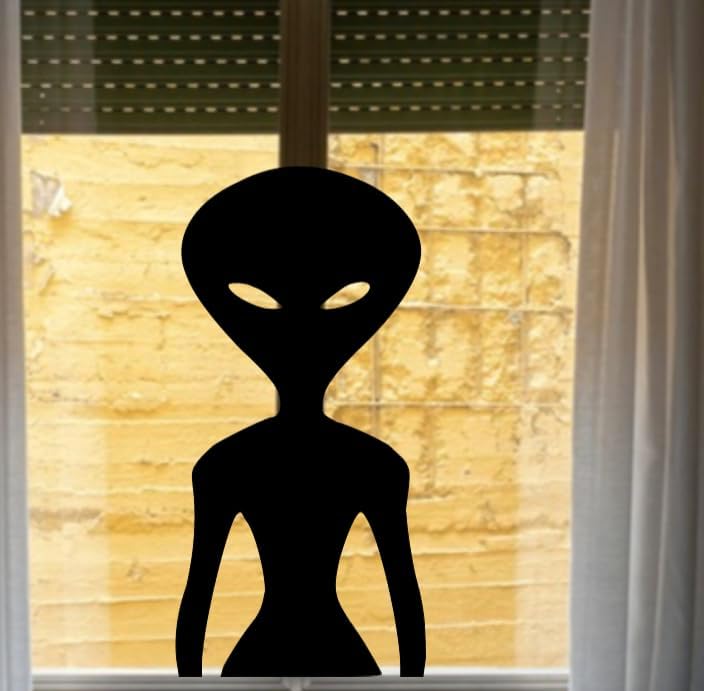 Halloween Alien Silhouette Window Decoration, 23.5 x 11.5 inches, Black, Window Decal, Reusable