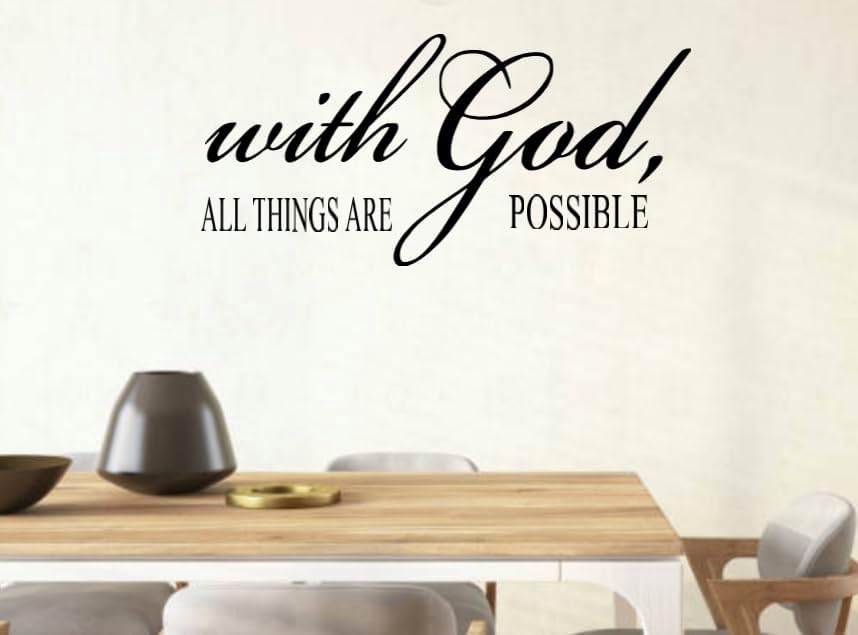 Religious Wall Decal, 'with God All Things are Possible' Quote, 19x9 inches, Black