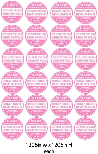 Pink Fragile Shipping Labels, 72 Pack, Handle with Love Warning Labels, Do Not Crush Bend or Fold