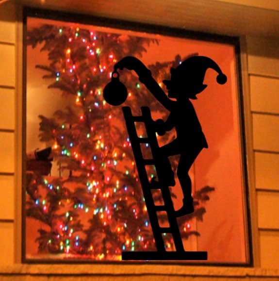 Large Elf Climbing Ladder Christmas Window Cling Decal | Reusable | Christmas Decor| 19H| Reusable