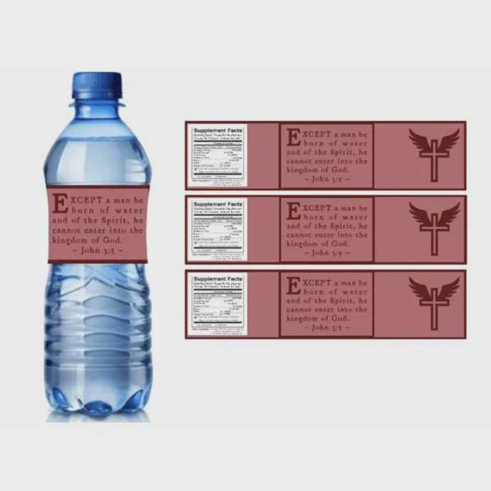 Biblical Scripture John 3:5, Spiritual Water Bottle Labels, Religious Cross Symbol, Set of 12