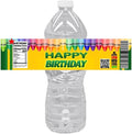 Happy Birthday Water Bottle Labels, Party Decoration Stickers, School Rainbow Crayon Design, 15-Pack, 8.5in w x 2in H