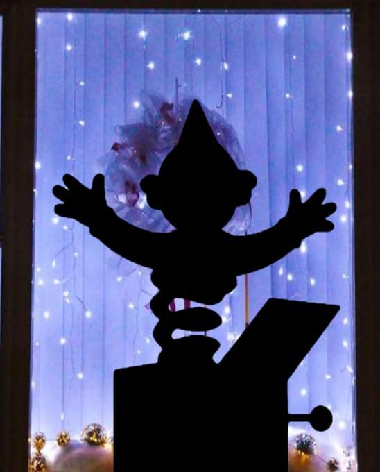 Jack in The Box Window Cling Decal | Large Christmas Silhouette Decal | Reusable| 15H