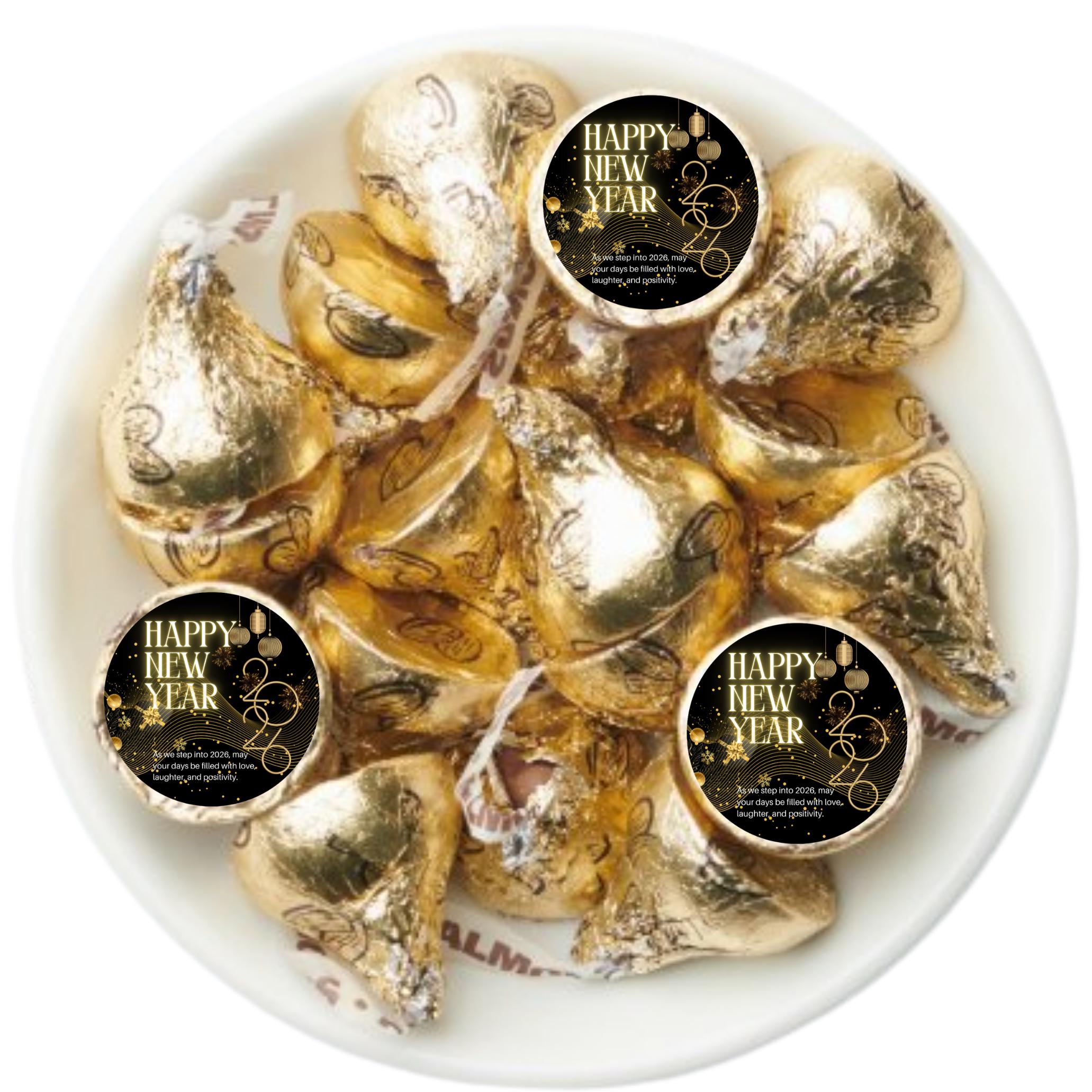 Happy New Year 2026 Chocolate Candy Kiss Labels| 100| Fun New Year Favors|Easy Celebration Setup
