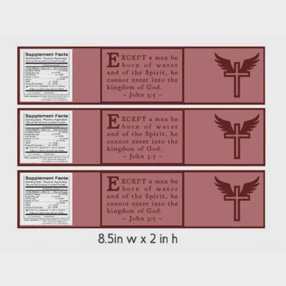 Biblical Scripture John 3:5, Spiritual Water Bottle Labels, Religious Cross Symbol, Set of 12