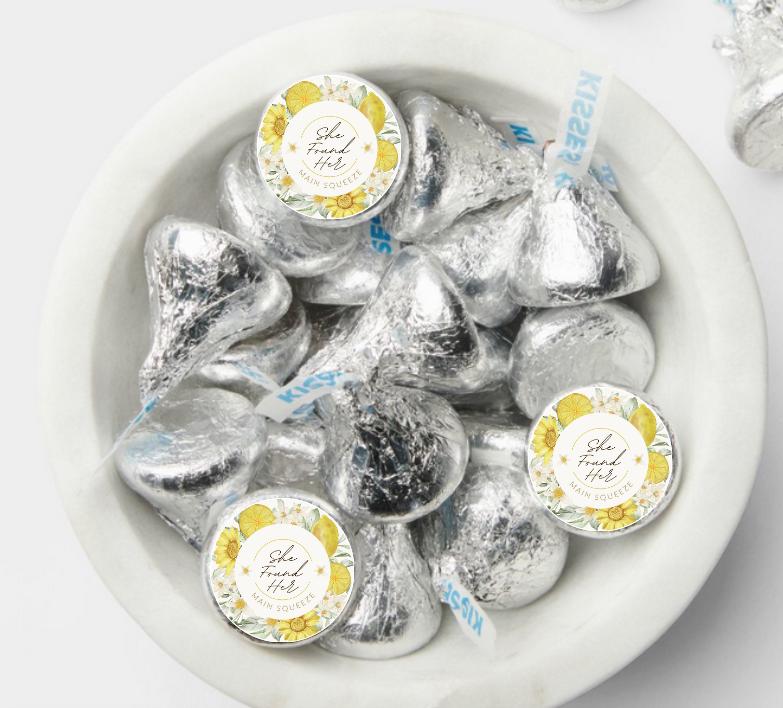 She Found Her Main Squeeze| Chocolate Candy Kiss Stickers|Bridal Shower Party Favors|100ct