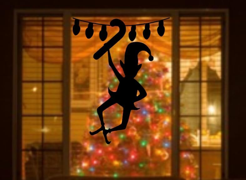 Reusable Christmas Elf Window Decal| Elf Hanging Silhouette| Indoor|Holiday Decoration| 15H