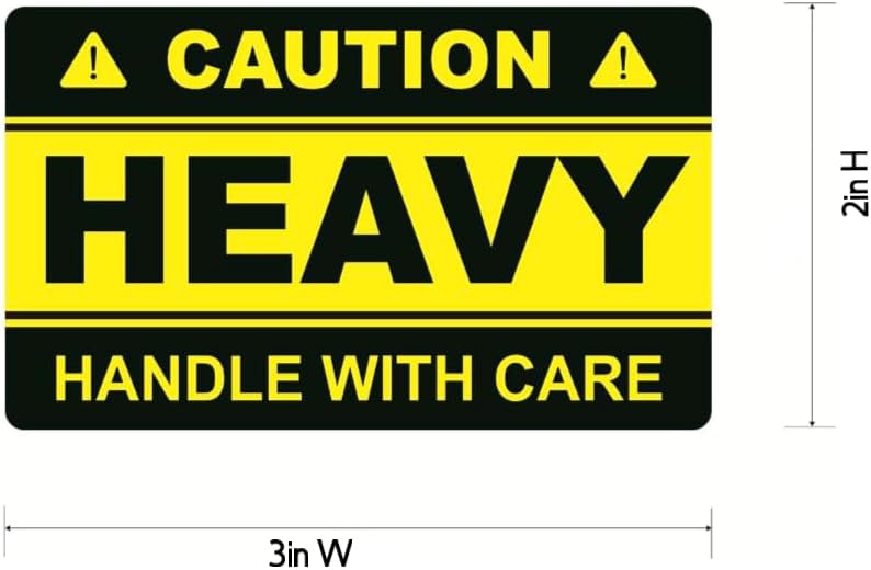 Caution Heavy Handle with Care Warning Labels, 3 x 2 inches, 40 Pack, Black and Yellow