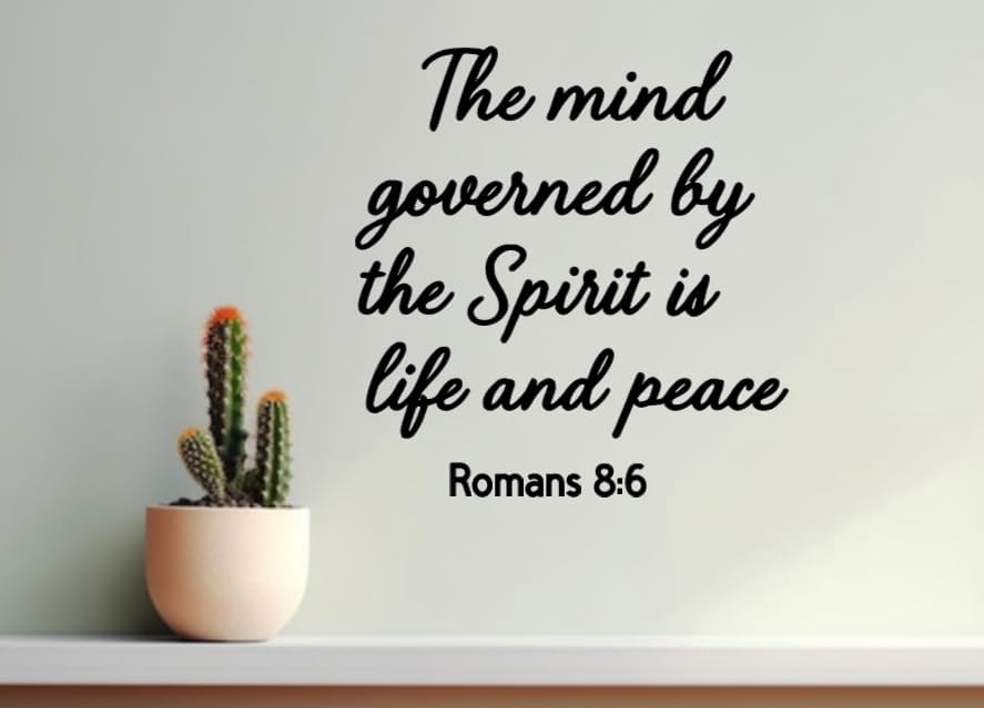 Religious Wall Decal, Romans 8:6 Bible Verse Quote, 11.5x12 inches, Black Script