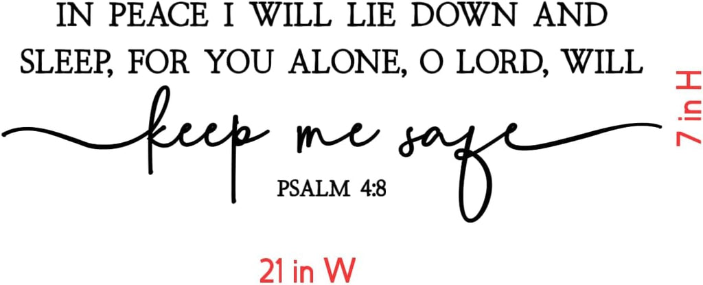 Scripture Wall Decal, Psalm 4:8 Bible Verse Quote, Religious Bedroom Decor, Black Calligraphy Design