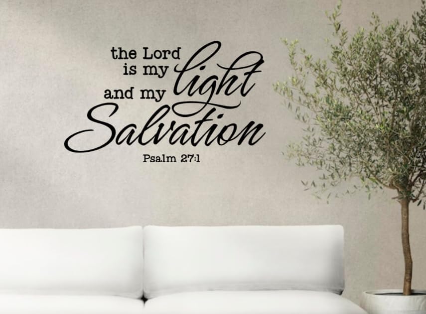 Religious Wall Decal, Psalm 27:1 Bible Verse, The Lord is My Light and Salvation Quote, 19 inches Wide