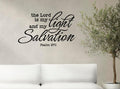 Religious Wall Decal, Psalm 27:1 Bible Verse, The Lord is My Light and Salvation Quote, 19 inches Wide