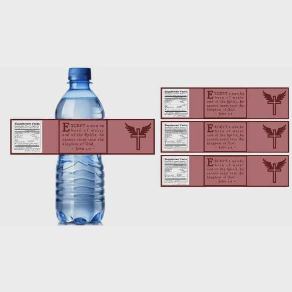 Biblical Scripture John 3:5, Spiritual Water Bottle Labels, Religious Cross Symbol, Set of 12