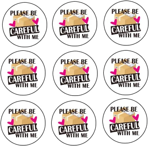 Please Be Careful with Me Shipping Labels, 60 Round Package Stickers, Pink Design, 2in