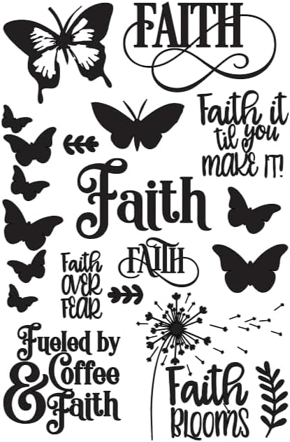 Faith Themed Wall Decal Set, 20 Pieces, Butterfly and Floral Designs, 11.5in W x 18in H, Black