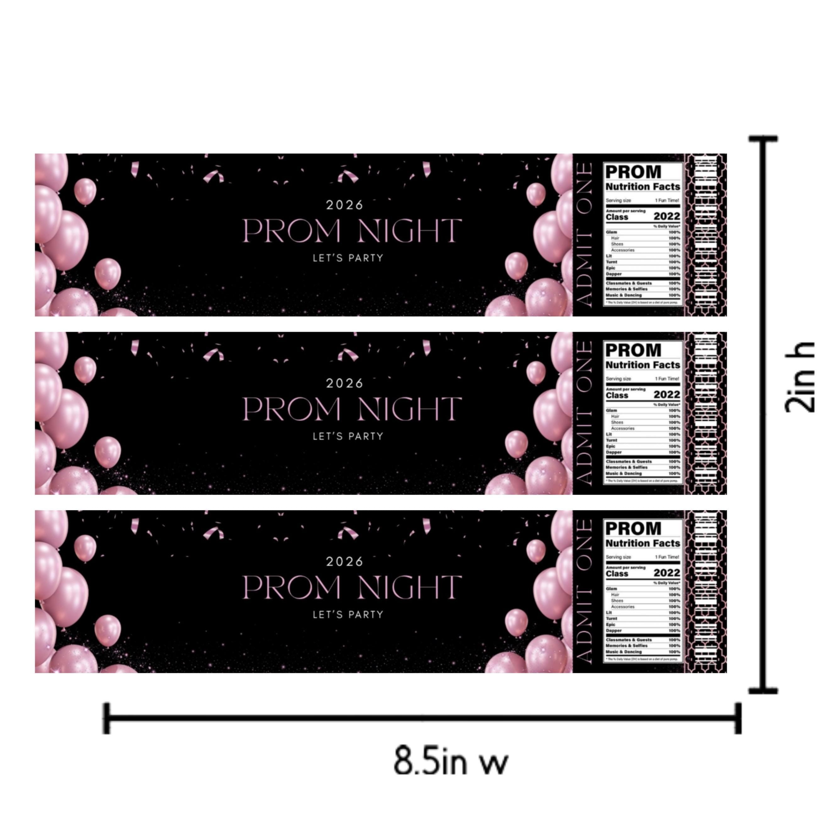 2026 Prom Night Water Bottle Labels | Black Pink Balloon Party Decor | Set of 12|Celebration Table favors