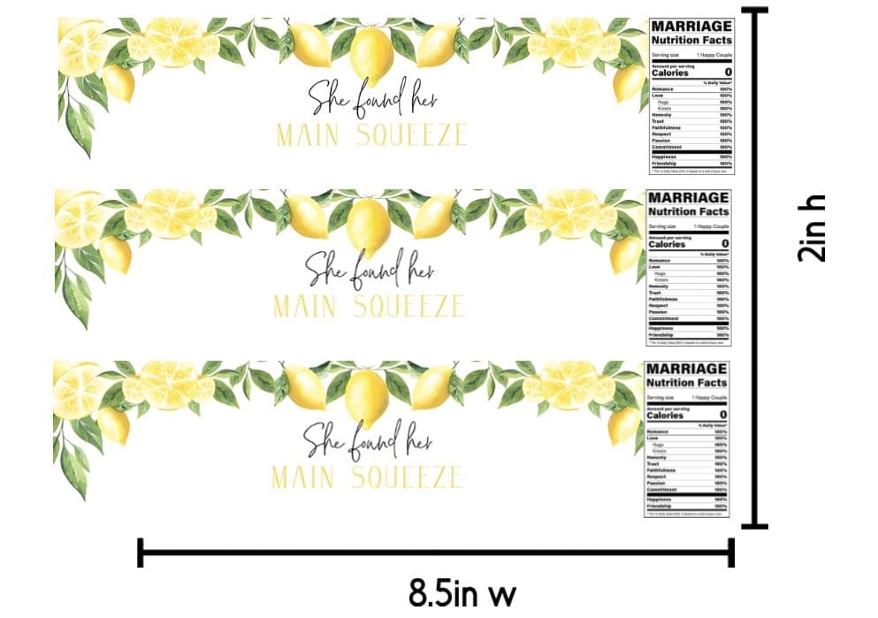 She Found Her Main Squeeze | Lemon Theme Water Bottle Labels | Set of 12 | Bridal Shower Favors