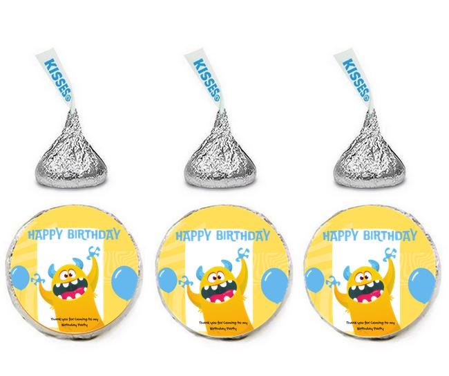 Monster Theme Birthday Candy Kiss Labels | 100| Glossy|Kids Monster Party Labels